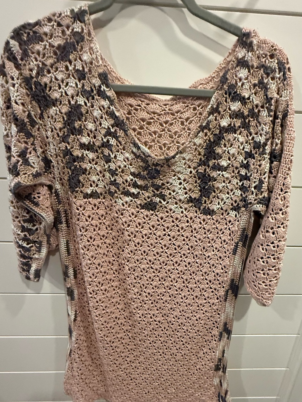 Women's custom hand crochet  dustyPink Knit Mini Dress. One of a kind cotton